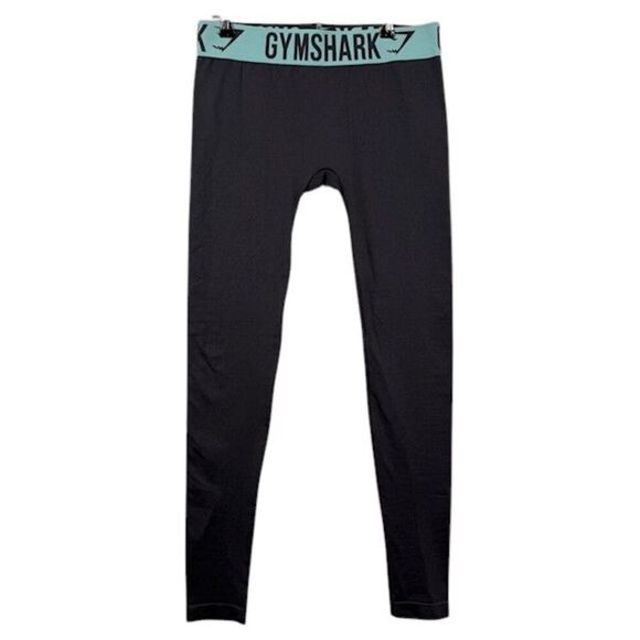 Gymshark Flex Low Rise Leggings Charcoal Gray with Aqua Band Size Small - Picture 1 of 9